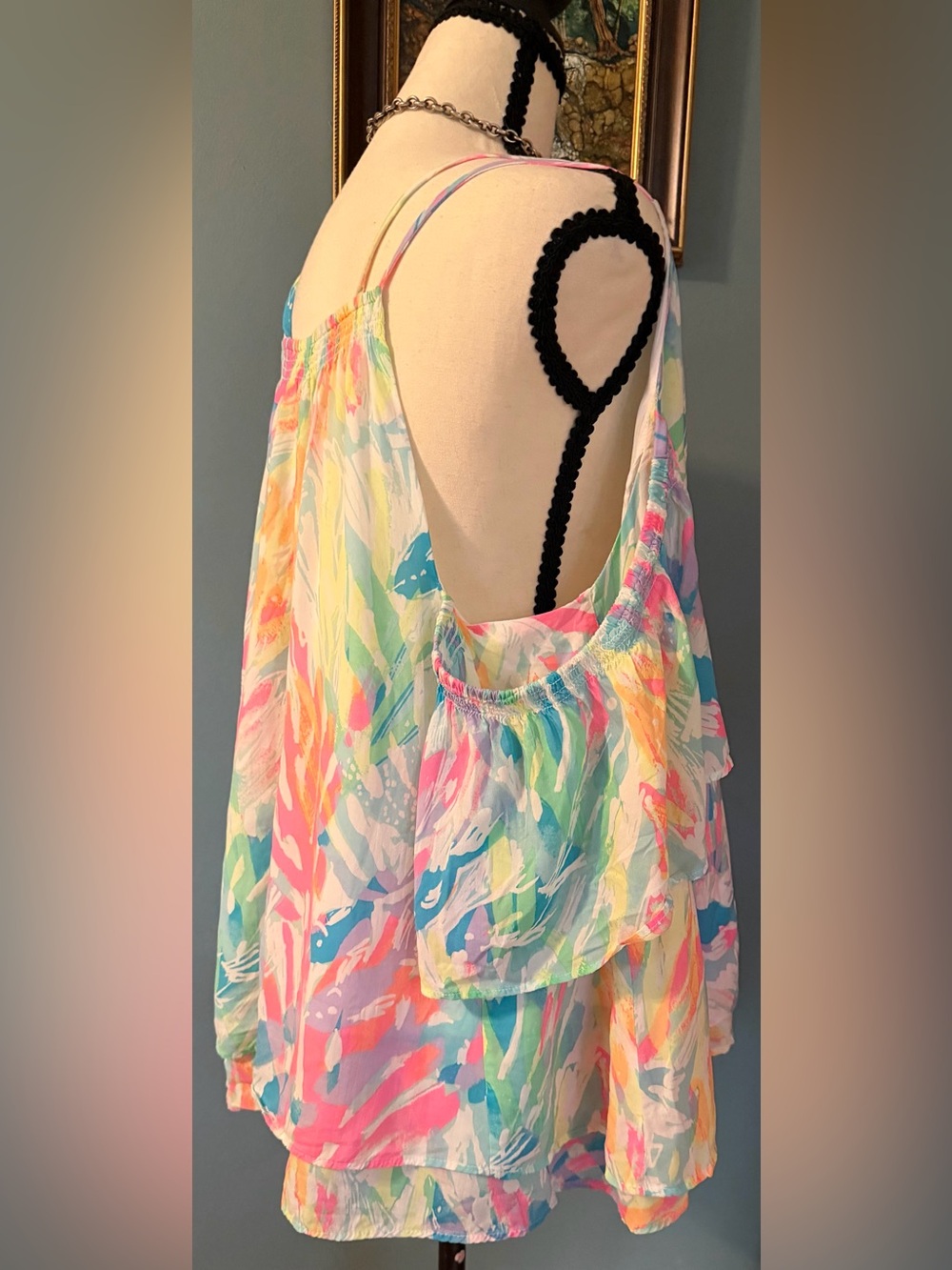 Lilly Pulitzer Bellamie Cold Shoulder Top XL HTF Multi Sparkling Sands Blouse - Picture 2 of 5
